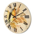 thumbnail image 3 of Designart 'Autumn Flowers and Robin Bird' Traditional Wood Wall Clock, 3 of 5