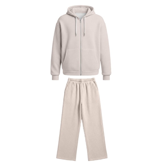 RUTAYY Boys Outfit Set Solid Color Hooded Zip Up Long Sleeve Hoodie Pants School Daily Outing for Kids Beige