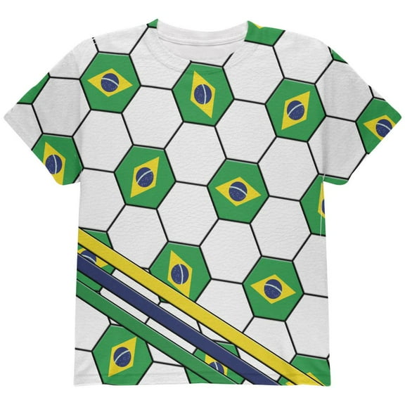 World Cup Brazil Soccer Ball All Over Youth T Shirt Multi YXL
