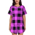thumbnail image 1 of Fotbe Purple Black Buffalo Plaid Conjunto de Pijama Estampado para Mujer, 2 Piezas, Ropa de Dormir con Camiseta de Manga Corta y Shorts Suaves-XX-Large, 1 of 6