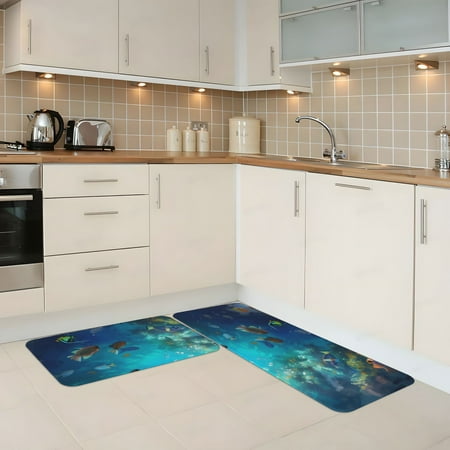 

Kitchen Mats for Floor 2 Piece - Underwater Fish Turtle Anti Fatigue Mats for Kitchen Floor Kitchen Rugs Non Slip Washable Mat for Home Kitchen Decor