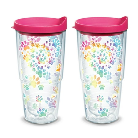 

Project Paws Tie Dye Paw Heart 24 oz Tumbler with lid 2 Pack