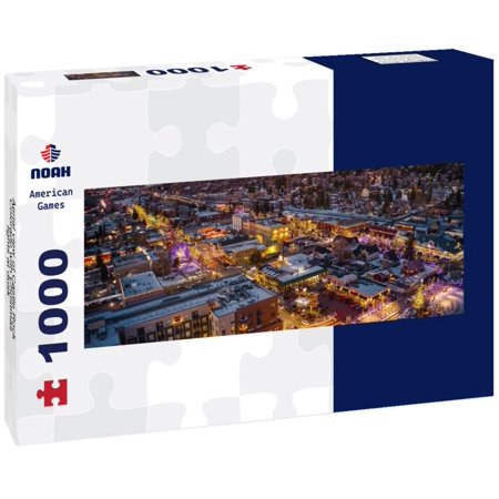 Noah Jigsaw Puzzle Aerial view of Castle Rock, Colorado with Christmas lights at dusk panorama 1000 pieces