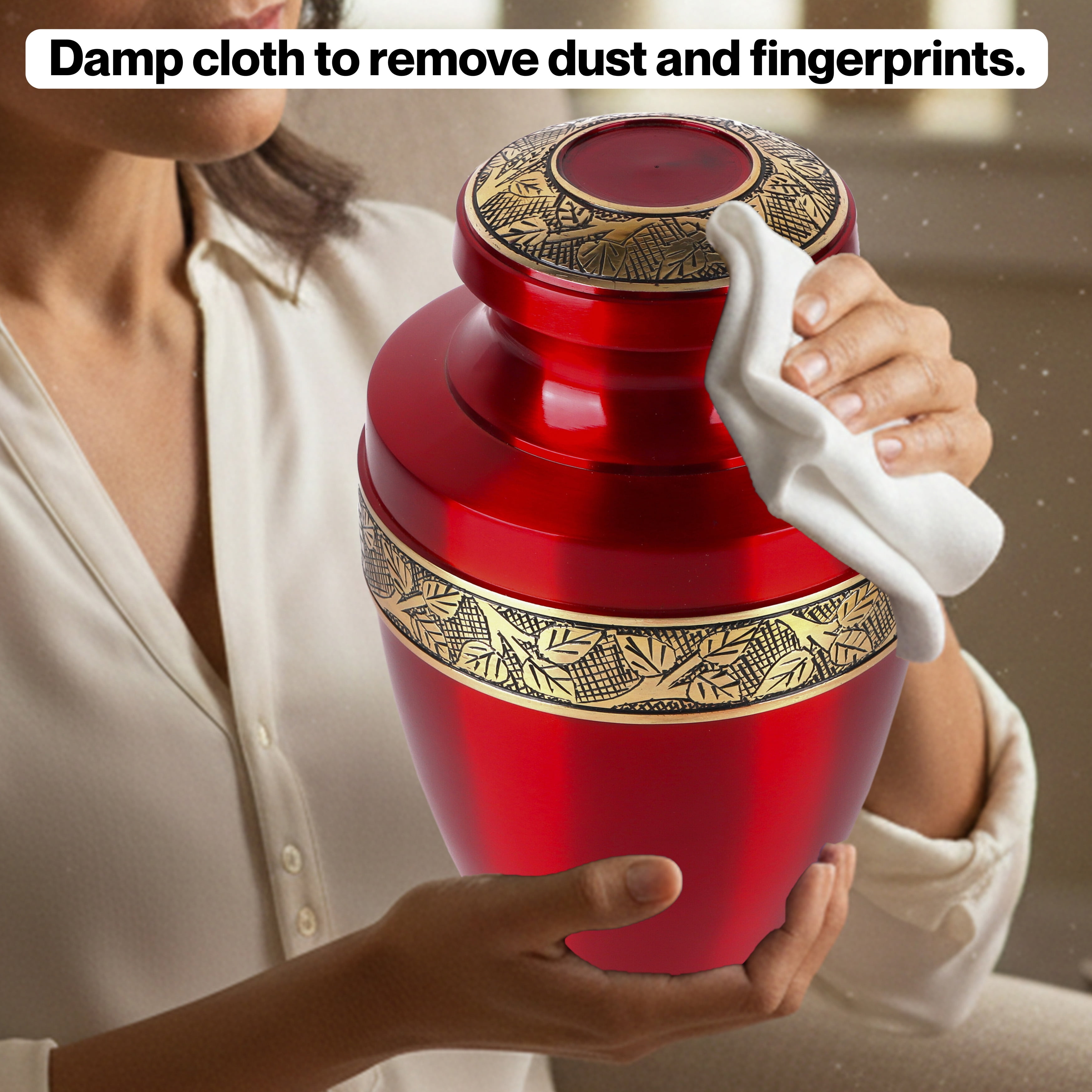 Handcrafted Aluminum Urn - Decorative Memorial Holder for Ashes and Remembrance (Burgandy & Royal Gold)