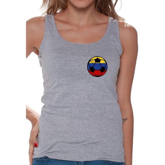 Awkward Styles Colombia Soccer Tank Top for Women Colombia Sleeveless Shirts Colombia Tank Top for Women Colombian Gifts for Her Colombia Football Tshirt Colombia Soccer Ball Tank Top