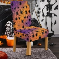 Stretch Halloween Chair Cover - Spooky Print Elastic Seat Slipcover Universal Fit Dining Office Chair Protector Washable Decor(Orange)