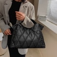thumbnail image 4 of Bolso Acolchado Algodón Con Entramado Rómbico Bolso Hombro para Mujer Suave para El (Negro), 4 of 6