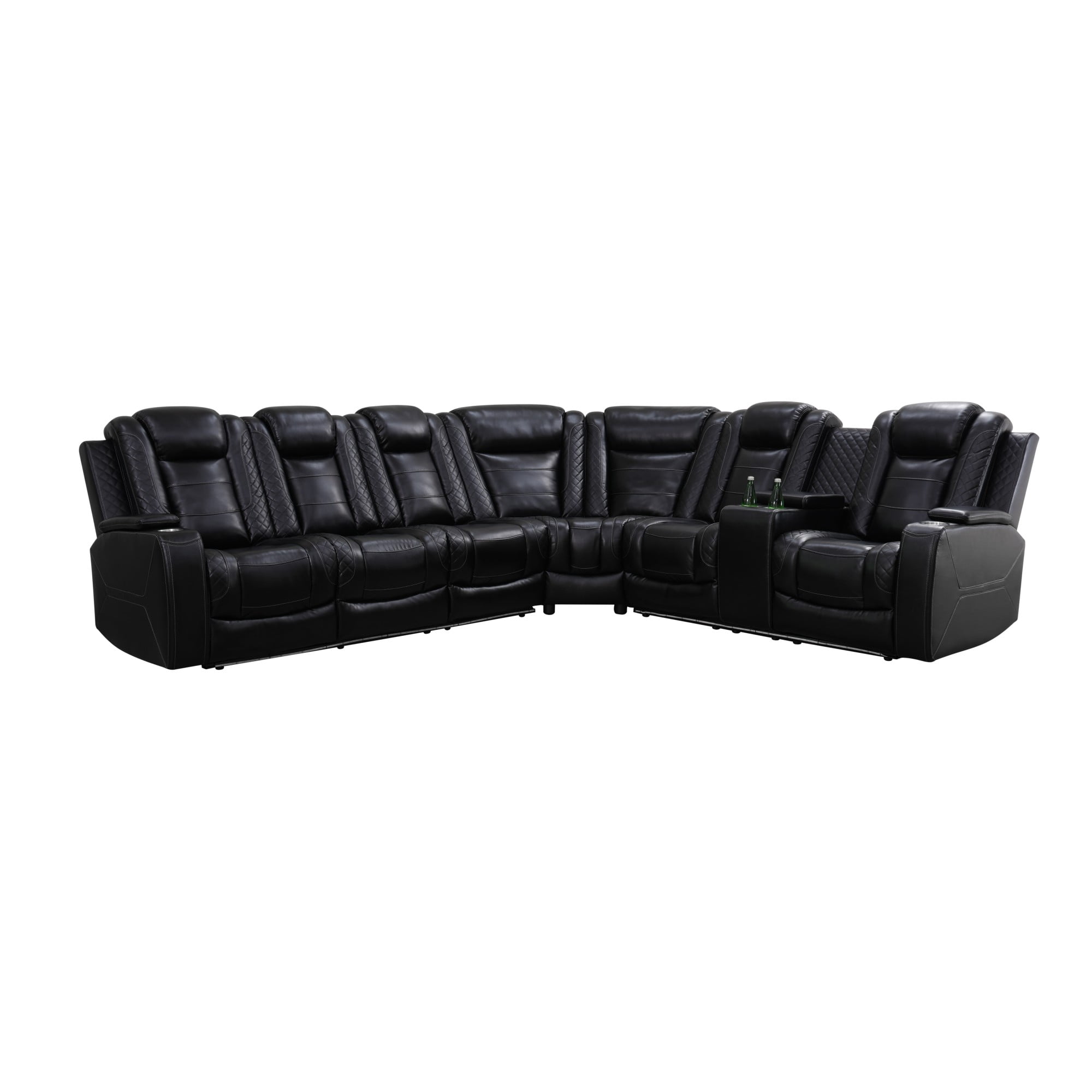 Gewnee Air Leather Oversize Power Recliner Sectional Sofa with Cup Holder for Living Room Office Theater