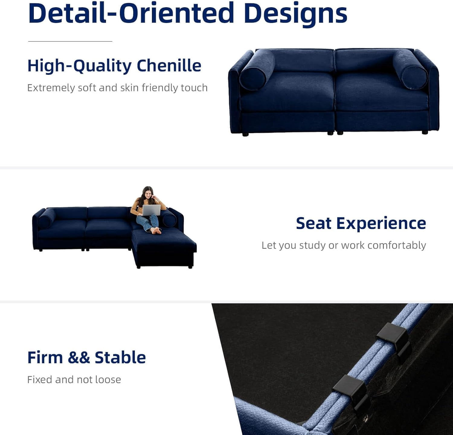 142.5'' Deep Seat Chenille L Shape Storage Seat with Ottoman,Cylindrical Backrest & Armrest Design,Modern 4-Seater Sectional Couches for Living Room, Office, Apartment - Green