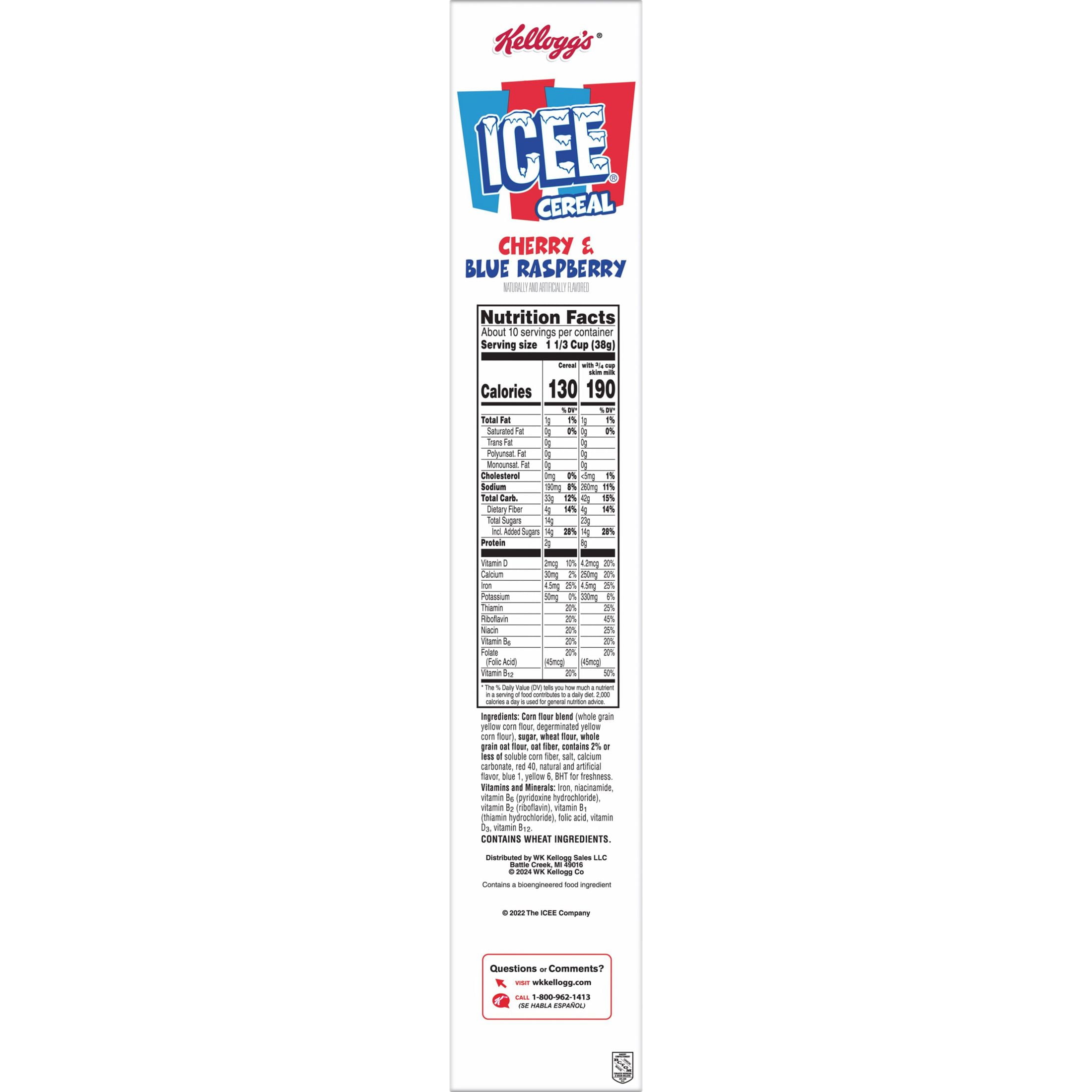 Kellogg's ICEE Breakfast Cereal, Kids Cereal, Family Breakfast, Family Size, Cherry and Blue Raspberry, 13.2oz Box (1 Box)