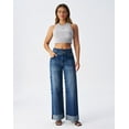 thumbnail image 4 of roswear Women's Stretchy Wide Leg Jeans Cuffed Denim Pants, 30" Inseam, Size 4-16, 4 of 6