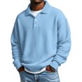 thumbnail image 2 of Resicozy Waffle Long Sleeve Polo Shirts for Men Buttons Collared Slim Fit Golf Shirts Casual Office Fashion T Shirts Light Blue M, 2 of 4