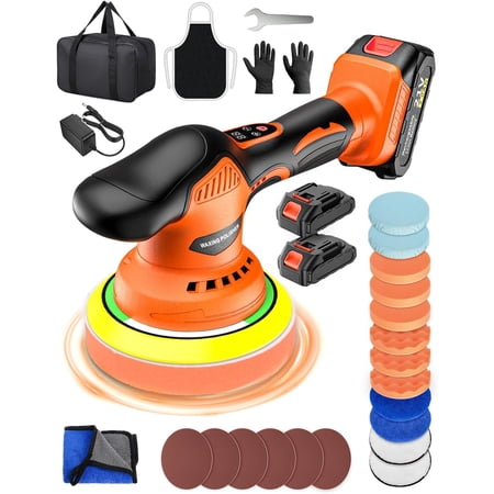 Cordless Buffer Polisher 8 Variable Speed Polisher with 2x 21V 2000mAh & 18 count Attachments 2800-6000RPM Cordless Polishing Machine for Waxing Polishing & Scratch Removal