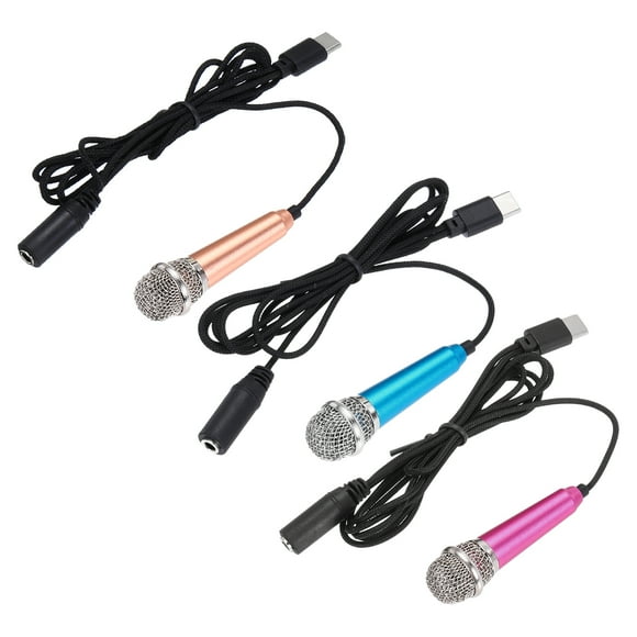 3 Pcs Mini Microphone, Mini Mic Tiny Microphone Phone Type C Mic Small Microphone for Record Phone Voice, Gold/Hot Pink/Blue