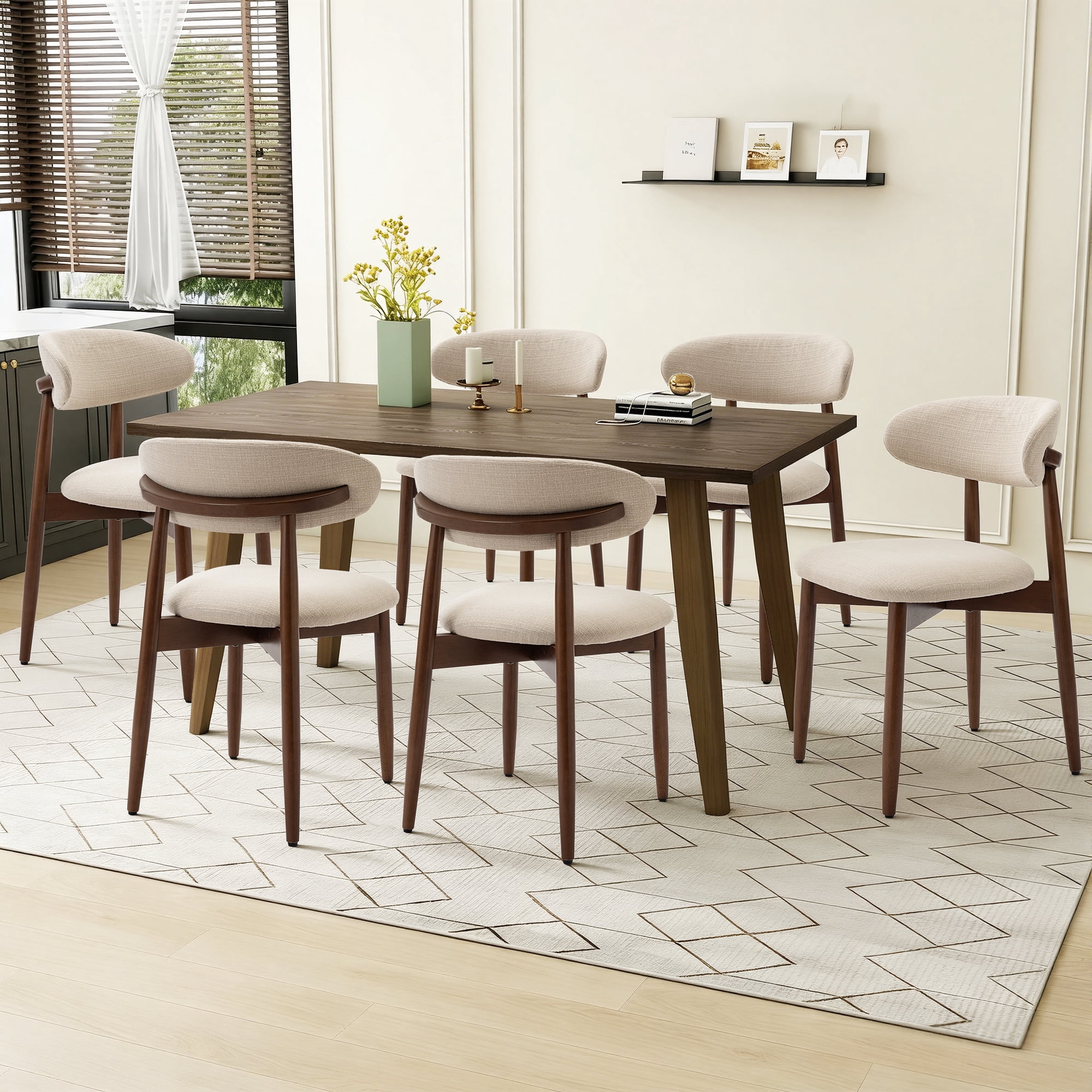 Set of 2 Upholstered Modern Dining Chair, Wooden Kitchen Side Chair for Dining Room and Café, Beige