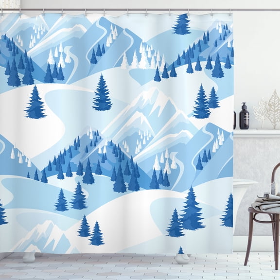 Ambesonne Northwoods Shower Curtain, Snowy Fir Forest, 69"Wx84"L, Pale Blue White Blue
