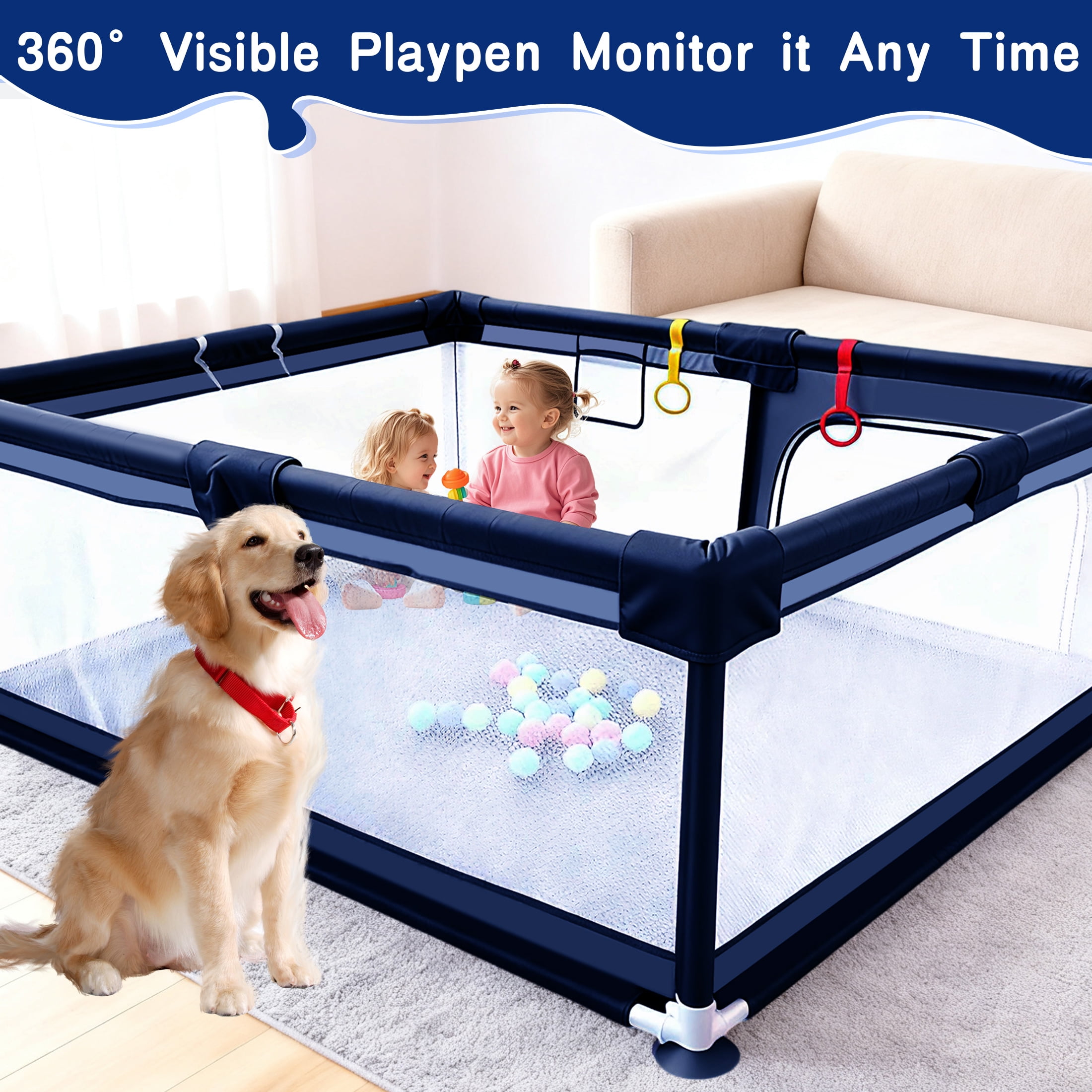 HioHa Large Baby Playpen with Mat | Premium Spacious Play Yard (71“), Sturdy Steel Frame & See-Through Mesh for Safety | Easy Fold, Portable for Indoor Outdoor Use