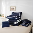 thumbnail image 6 of Homewish Modern Abstract Line Twin Bedding Sets 7-Piece, Navy White Square Bedding Comforter Set, Chic Stripe Buffalo Plaid Reversible Sheet Sets, Luxury Bedroom Decor, 6 of 8