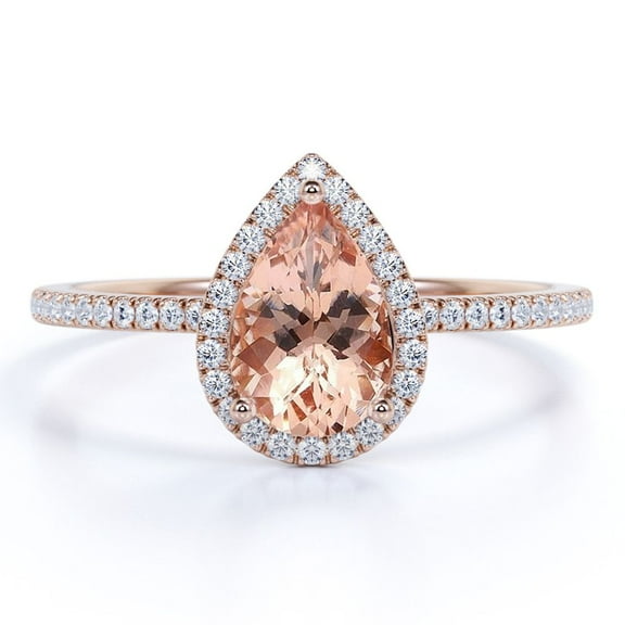 JeenMata 1.25 Carat Pear Cut Created Morganite and Moissanite Engagement Ring in 18K Gold Over Sterling Silver