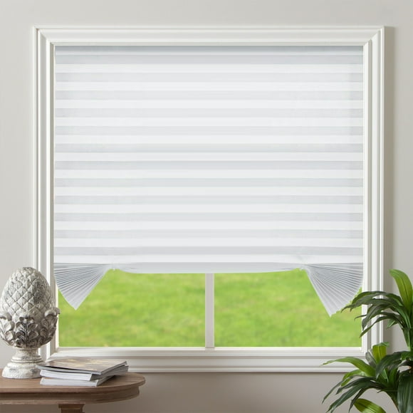 Biltek Cut-to-Size Light Filtering Pleated Fabric Shades, Cordless Fabric Window Privacy Shades - 48" W x 72" H, White, 6-Pack