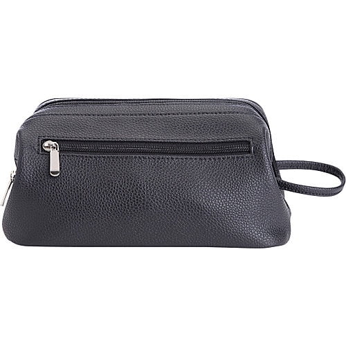 Royce Leather Toiletry Travel Wash Bag in Pebbled Leather, Black, One