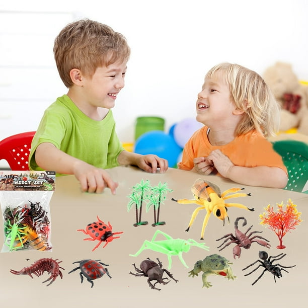 Juguetes de piscina, juguetes para bebés y niños pequeños: insectos. 12 piezas de insectos de juguete: cucarachas, escorpiones, grillos, mariquitas, escarabajos y ranas. Animales de simulación.