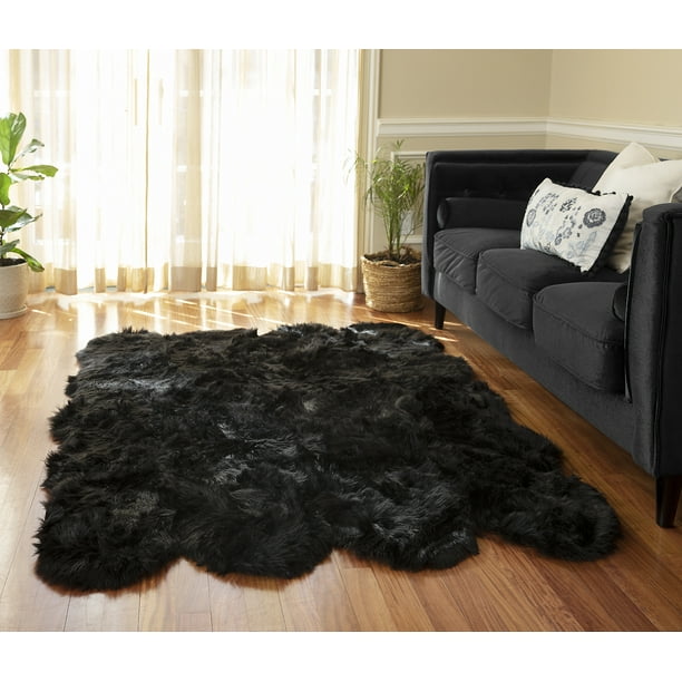 Faux Fur Area Rug Luxuriously Soft and Eco Friendly 5' X 7' Black