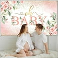 thumbnail image 6 of Pink Baby Shower Backdrop Oh Baby Background Green Eucalyptus Baby Shower Party Cake Table Decoration Banner Photo Booth Props (8x4ft), 6 of 8