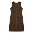 thumbnail image 4 of ZHYou Linen Dresses for Women Summer Casual Sleeveless Button Down V Neck Knee Length Loose Sun Dress with Pockets Brown M, 4 of 8