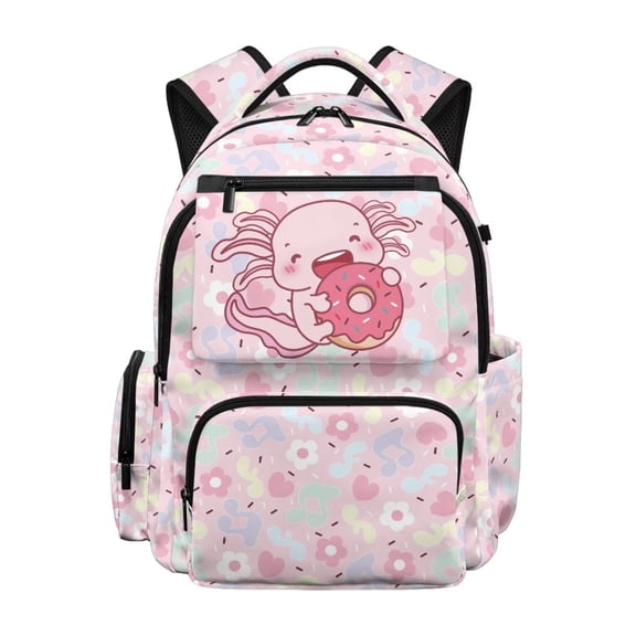 Aplkyhs Backpack for Kids Teens Age 6-18 School Bag with Large Capacity Durable Lightweight Water Resistant Bookbag Donut Axolotl