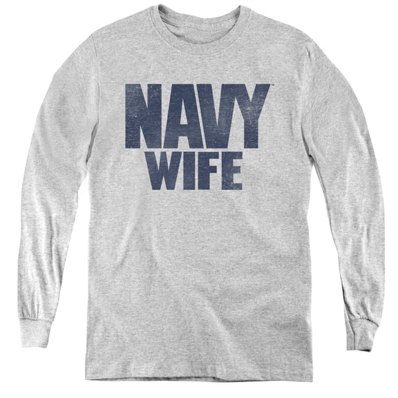 Navy Wife Youth Long Sleeve T-Shirt Tee Athletic Heather