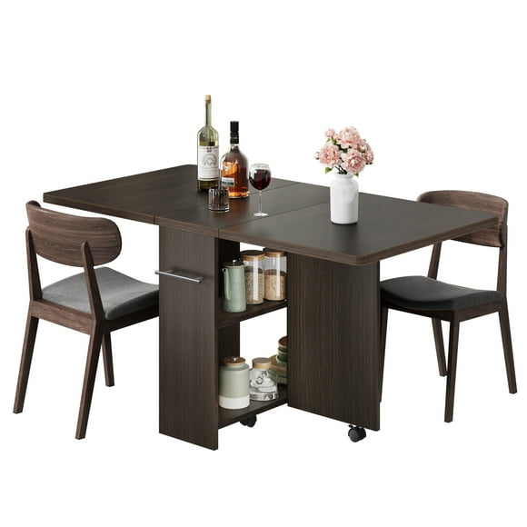 Space-Saving Folding Dining Table with Drop Leaf and 2 Storage Racks-Perfect for Small Spaces and Versatile Collapsible Dinner Kitchen Office Desk or Extendable Dinning Room Furniture