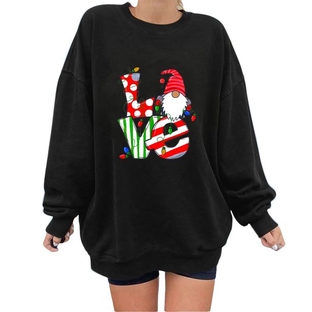 Top de suéter con estampado navideño de manga larga con cuello redondo para mujer primavera otoño Pompotops FGAJ10627