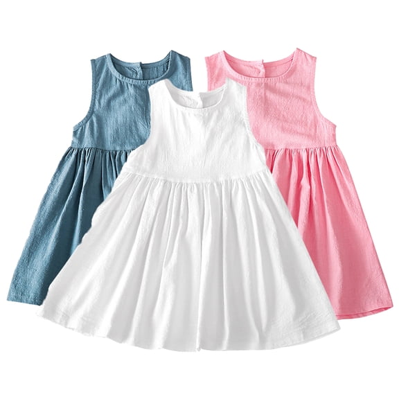 KYAIGUO Toddler Baby Girls Summer Cotton Linen Dress Sleeveless Solid Color A-Linen Dress Casual Princess Dresses for 2-6 Years Old