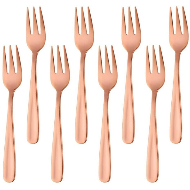 Tenedor de pastel de acero inoxidable 18/10, tenedor de fruta de 3 puntas, juego de tenedores de oro de 8 piezas, esmalte de espejo ideal para el postre de la fiesta de bodas Adepaton LL-1772-2