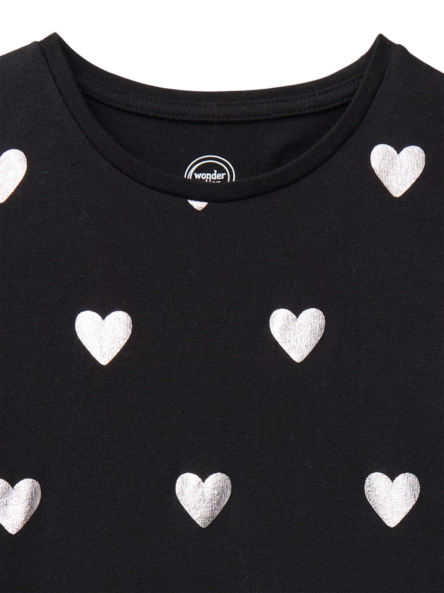 Wonder Nation Girls Gathered Shoulder Tee with Long Sleeves, Sizes 4-10