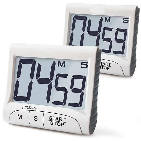 2-Pack Large Display Kitchen Timer - 3" Digital Timer Magnetic Back Loud Alarm - White Cooking Timers for Kitchen Teachers Students Games Meetings - Sports Timer for Workouts Exercise