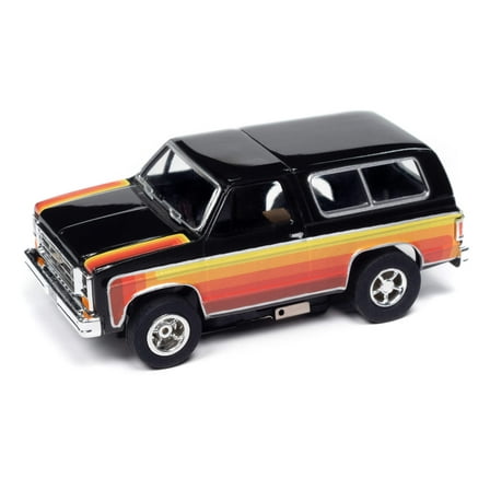 Auto World Xtraction SC407-3B 1979 Chevy Blazer Black w/ Red  Yellow Side Panels HO Scale Slot Car