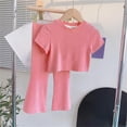 thumbnail image 5 of Loopsun Girls Short Sleeve Round Neck Shirts Crop Top and Flare Pants Soft Casual Summer Outfit Pink, 5-6 Years, 5 of 5