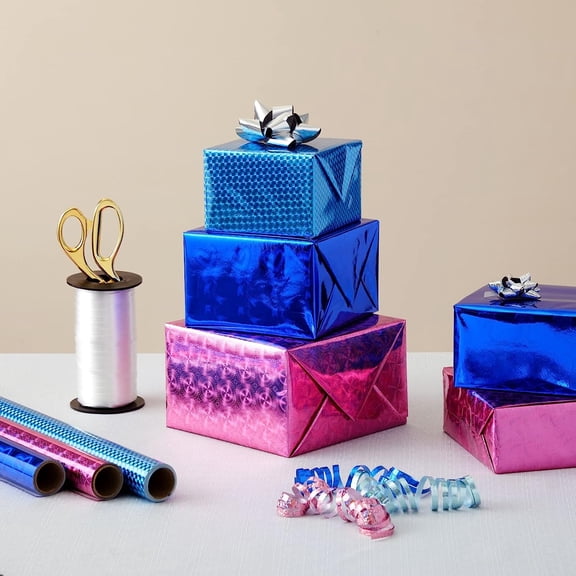 Metallic Gift Wrapping Paper Rolls - Foil Wrapping Paper Patterns - Metallic Gift Wrap for Birthday Presents - Iridescent Shine for DIY Crafts - 17.3 in x 204 in, Pack of 3