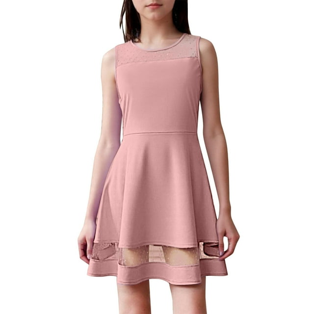 Toimothcn Robes pour Filles Sans Manches Décontractées Couleur Unie Patchwork Robe en Maille Douce Ample Robe de Princesse pour Fête Adaptée à un Usage Quotidien