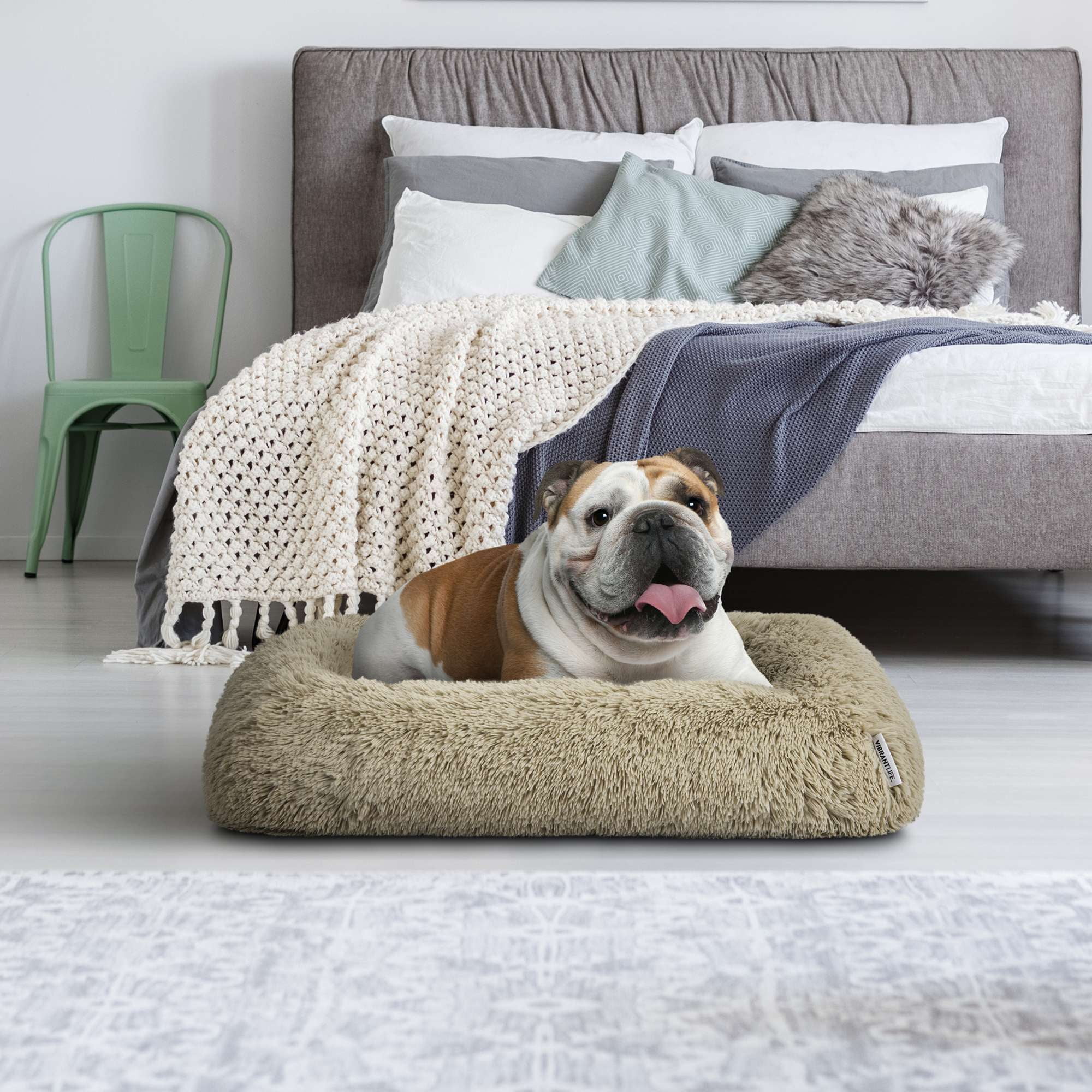 Vibrant Life Furry Cozy Bolster Pillow Dog Bed, Large , Oatmeal, 35" x 25"