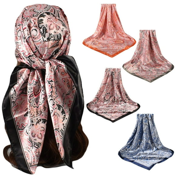 Satin Square Scarf with Cashew Flower Print Elegant Neck and Head Wear
