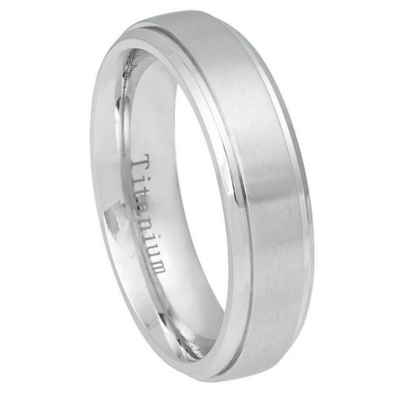 Custom Personalized Engraving Wedding Band Ring Set for Him & Her Titanium Band 6mm White IP Plated Titanium Ring Brushed Center, Shiny Stepped Edge