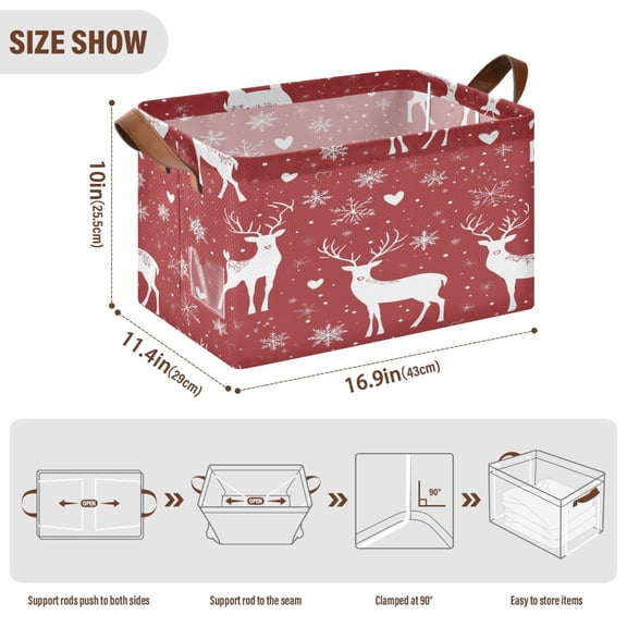 BZSMCE Collapsible Fabric Cube Storage Bins Snowflake and Cute Reindeer Pattern Design Pattern Storage Box