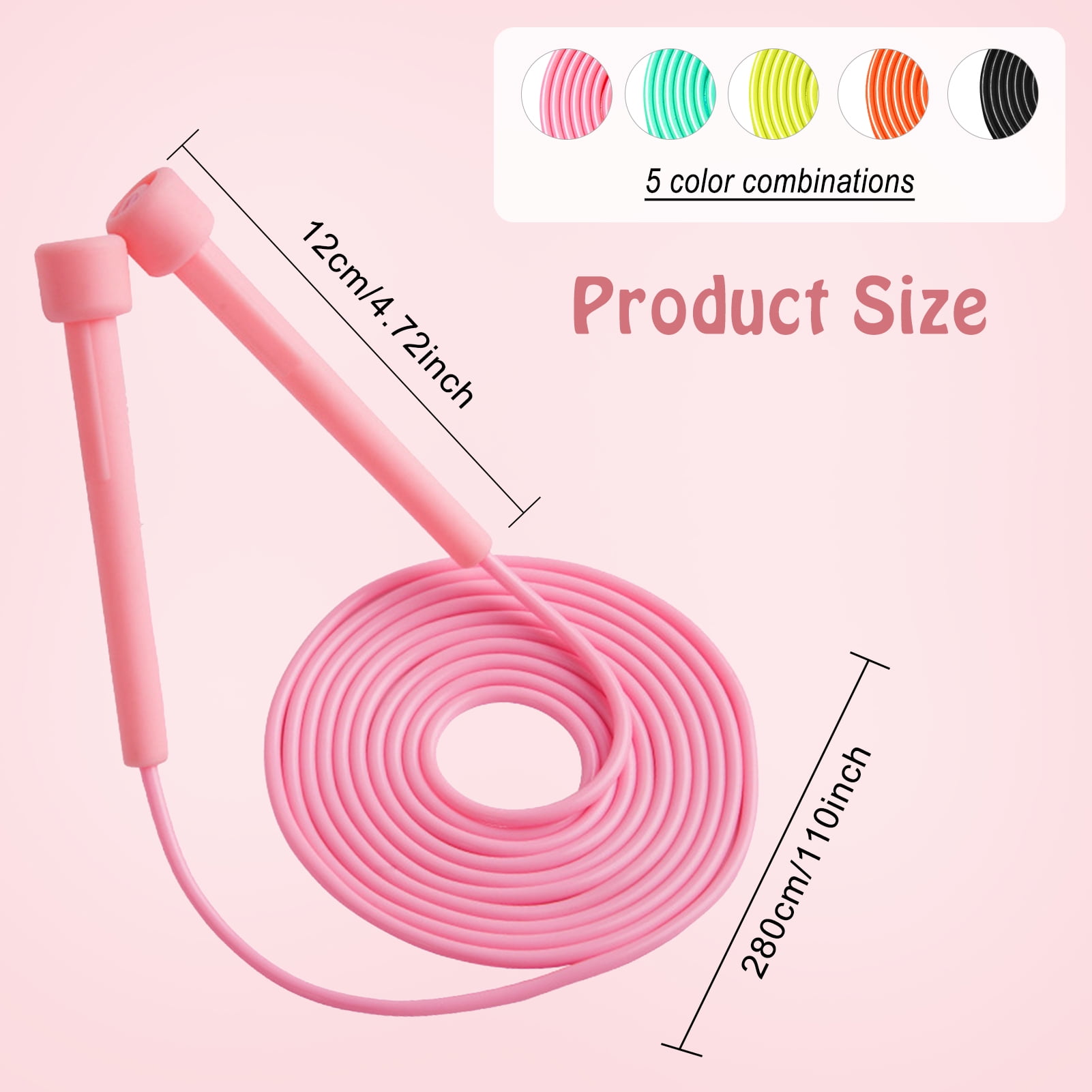 Introducing the Jump Rope for Students [5 Pack]! This set includes 5 vibrant-colored jump ropes in black, pink, green, orange, and yellow. At 280cm in length, these ropes are the perfect fit for most students, regardless of gender. The durable plastic handle measures 12.5cm long and is designed for comfortable and secure grip during workouts.