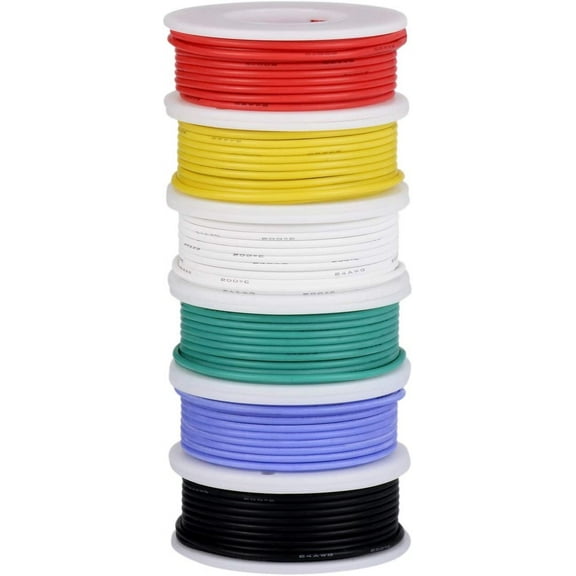 TUOFENG 24 Gauge Wire-Stranded Wire Kit-24 AWG Flexible Silicone Wire(6 Different Colored 30 Feet spools) 300V Hook up Wire Kit Tinned Copper Wire 24AWG