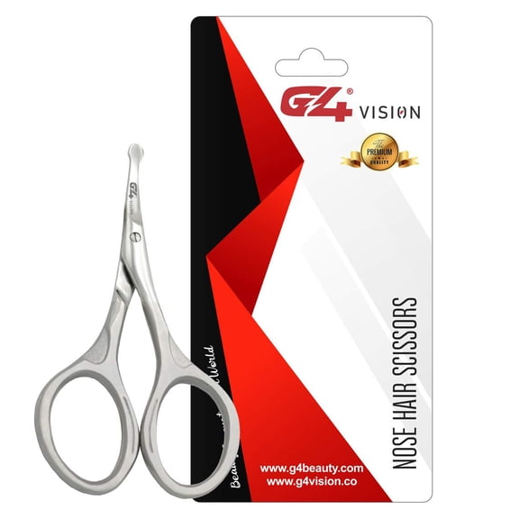 G4 Vision Nose Hair Scissors, Rounded Tip Facial Hair Trimming Scissors, Stainless Steel Safety Small Grooming Scissors for Eyebrows Nose Beard