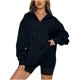 thumbnail image 2 of ICHUANYI Clearance Women's Fashion Casual Solid Zipper Turn-down Collar Long Sleeve Sweatshirt Tops Blouse With Pocket(Navy, L) ICHUANYI WER2023081510626, 2 of 6