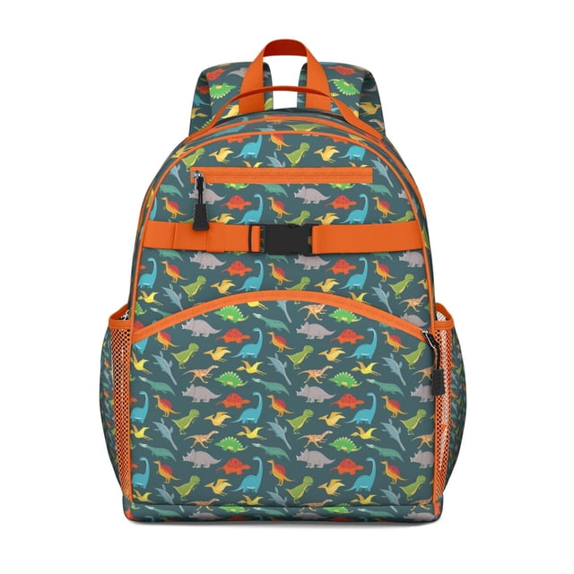 Minimalist Dinosaur Lover Backpack with Vibrant Baby Dino Pattern and Abstract Retro Floral Artwork
